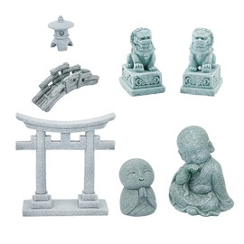 SUPERFIDINGS 7 Styles Pagoda Lion Garden Statue Japanese Pagoda Torii Gate Stone Footbridge Figurines for Landscape Balcony Garden Patio Porch Yard Art Ornament