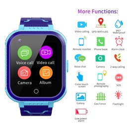4G Kids Smart Watches, IP67 Waterproof LBS WiFi GPS Tracker Children Smartwatch Phone Call for Boys Girls, Touch Screen Cellphone Camera Voice Video Chat Anti-Lost SOS Learning Toy (Blue)