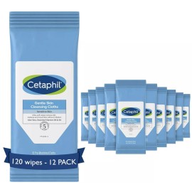 Cetaphil Face And Body Wipes, Gentle Skin Cleansing Cloths, 10 Count, Pack Of 12