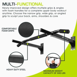 ProsourceFit Fit Wall-Mounted Pull-Up / Chin-Up Bar, Heavy Duty 300 lb. Capacity, Black