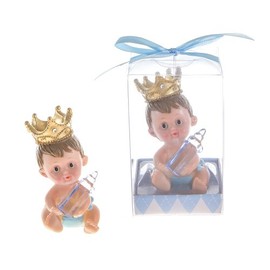 Lunaura Baby Keepsake - Set of 12"Boy" Baby Wearing Crown Holding Baby Bottle Favors - Blue