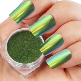 editTime Moonlight White Chrome Nail Powder Chameleon Metallic Color Aurora Pearl Magic Clear Pearlescent Mirror Effect Holographic White Shimmer Sugar Pigment Dust Nail Glitter (chameleon-06)