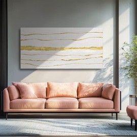 Gold Line Art Minimalist Canvas Prints Abstract Wall Decor White Pictures Wall Art for Home Dining Room Office 24x48 Inch Modern Artwork