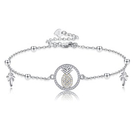 ONEFINITY Pineapple/Daisy Bracelet Anklets for Women 925 Sterling Silver Adjustable Ankle Bracelets Pineapple Jewellery Gifts (pineapple)