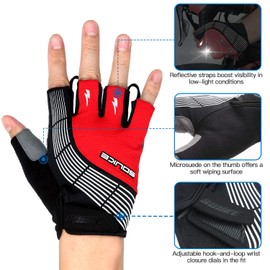 Souke Sports Guantes de ciclismo acolchados de medio dedo, guantes de bicicleta que absorben los golpes, antideslizantes, transpirables, para ciclismo de carretera, para hombres y mujeres, color rojo, talla XL