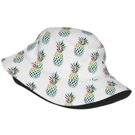 Rainbow Pineapple White Bucket Hat for Men Women Printed Fisherman Hat Packable Sun Cap Travel Outdoor Beach Caps