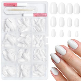 Bellelfin 360Pcs Short Press on Nails, Glossy Short Oval Fake Nails White Acrylic Press on Nail Oval Press on False Nails with Glue and 5 Sheets Jelly Tabs for Women Girls Fingernails Artificial