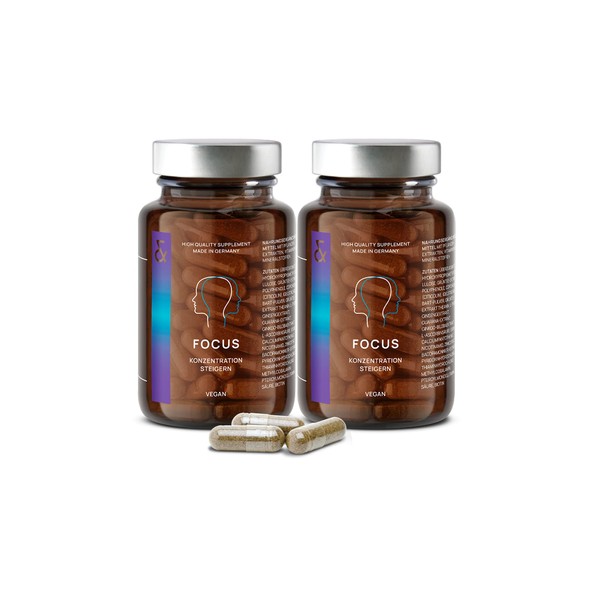 2 x N°4 Focus - Nootropika Brain Booster with CDP Choline (Citicolin) + Ginko Biloba + Brahmi Extract + Vitamin B Complex - Increase Concentration + Brain Performance - 120 Memory Capsules - Vegan