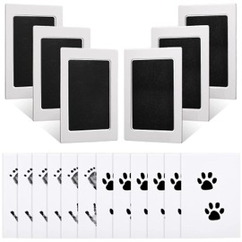Baby Inkless Handprint and Footprint Pet Paw Print Kit 6 Black Handprint Ink Pads Hand and Foot Stamp with 12 Imprint Cards for Family Baby Keepsake Gift