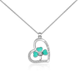 FEELMEM Irish Shamrock Clover Necklace Green Shamrock Good Luck Pendant Necklace St. Patrick's Day Jewelry 3 Leaf Clover Gift (Irish Shamrock Clover Necklace)