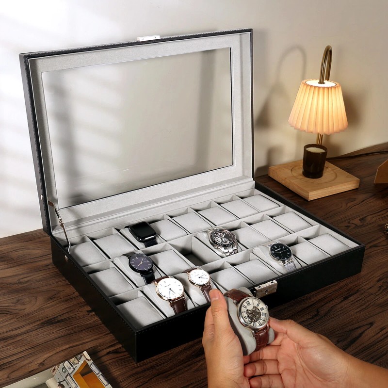 UTEN 24 Slots Watch Box Large PU Leather Jewelry Organizer