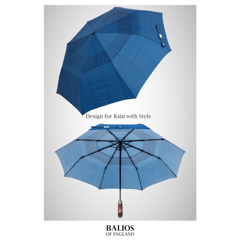 Balios Travel Folding Umbrella with Real Wood Handle Auto Open