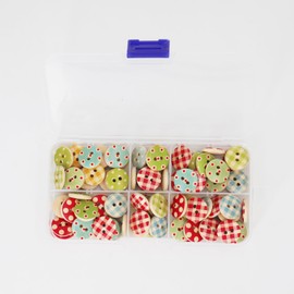 15mm Wooden Buttons100 Pcs Plaid Dot Assorted Patterns 2 Hole Mixed Wood Decorative Clothes Accessories Round Sewing Button Art DIY Craft Supplies with Box (Plaid)