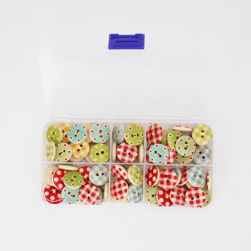 15mm Wooden Buttons100 Pcs Plaid Dot Assorted Patterns 2 Hole