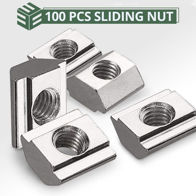 EYPINS 100 Pcs Galvanized T-Nut T-Track Sliding Nut 2020 Aluminium