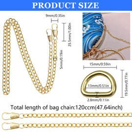 XSHAO® Pack of 8 Bag Chains, Bag Chains, 120 cm Bag Strap Chain with 16 D-Rings for Shoulder Bag, Crossbody Purse (Gold/Silver/Bronze/Gun Colour)