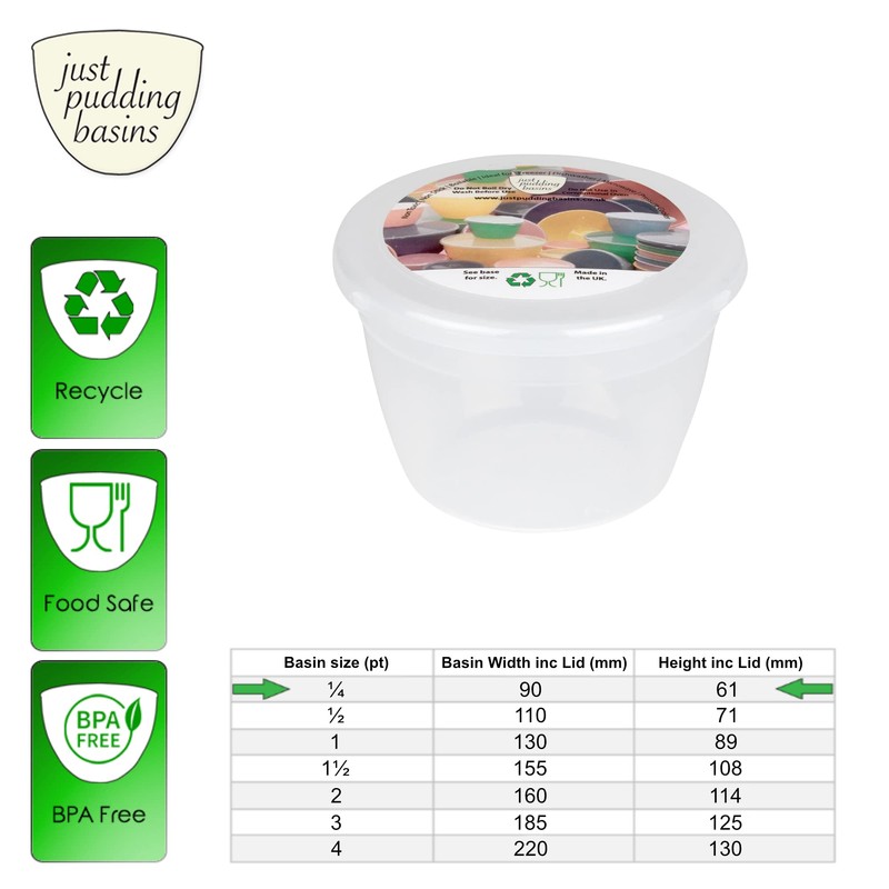 1/4 Pint Pudding Basin and Lid Pack of 4 Plastic