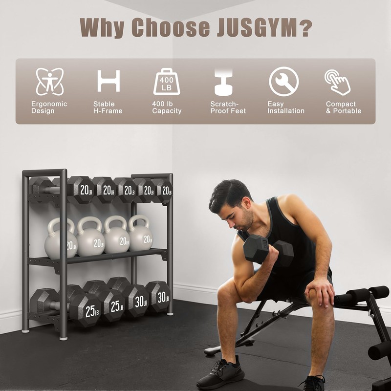 Jusgym Dumbbell Rack, 400LBS Load, Adjustable Weight Rack for Dumbbells