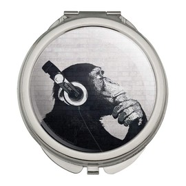 Headphone Chimp Monkey Wall Compact Travel Purse Handbag Makeup Mirror