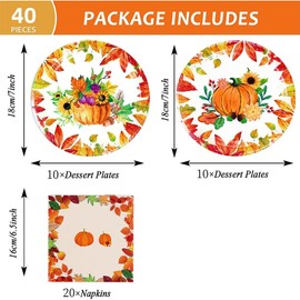 40pcs Thanksgiving Party Supplies ，2023 Fall party Plates and Napkins , Autumn Leaves Tableware Decorations Pumpkin Maple Fall Party Decorations Favors