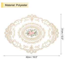 sourcing map Retro Lace Placemat 12x16-in Oval Embroidered Table Place Mats French Crochet Doilies Coasters Cup Mat for Home Wedding, Dark Beige