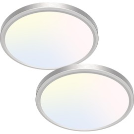 zemty Silver Flush Mount Ceiling Light - Super Thin 12In 28W 3200lm Brushed Nickel LED Ceiling Light with 3 Color Temperature 3000K/4500K/6000K - Low Profile Light Fixture for Kitchen Bathroom,2Pack