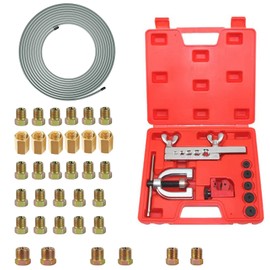32.8Ft 3/16" Brake Line Kit & Brake Line Flaring Tool Kit, 3/16" Copper Coated Brake Line with 28Pcs Brake Line Fittings and 6 Threads Unions Flaring Tool Kit Double & Single Flares