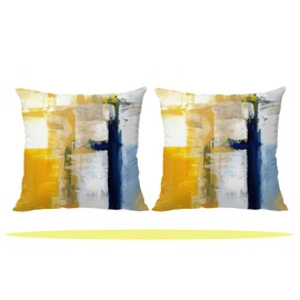 Blue and Yellow Abstract Pillow Covers - Abstract Modern Oil Painting Pillow Covers Themed Decorative for Couch Sofa Bed Living Room Bedroom 18x18 inches Set of 2, Throw Pillow Covers