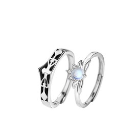 Sterling Silver Couples Matching King Queen Promise Rings for Her, Him, Women, Men Engagement Wedding Adjustable Ring, Gift Wrap