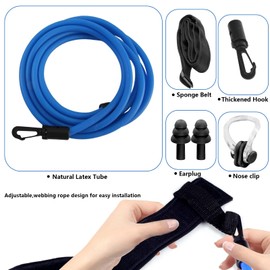 Schwimmgürtel Einstellbare Schwimmgürtel Pool Schwimmwiderstand Schwimmleine Durable für Schwimmingpools Widerstandstraining(Inklusive ohrstöpsel und nasenklammer)