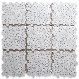 Stone Center Online C9BXP Carrara Venato White Marble Circle Bubble Mosaic Tile Polished