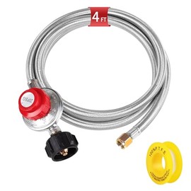 AUTATUE Propane stainless steel braided hose with 0-20PSI Adjustable high pressure regulator for most gas grill,heater camping stove and more (4FT)