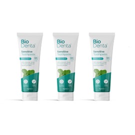 BioDenta Sensitive Whitening Toothpaste, 75 ml - (Pack of 3) - 98% Natural Vegan, Vegetarian and Halal Friendly. Free from SLS, PEG & Parabens - Pack of 3
