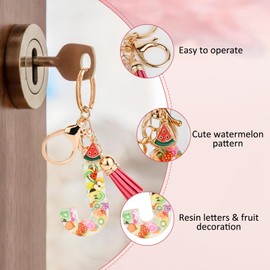 ORUZA Alphabet Initial Letter Keychain, Resin Letter Key Ring with Fruit Tassel Pendant Initial Letter Keyring for Women Girls Handbag Wallet Purses Letter J