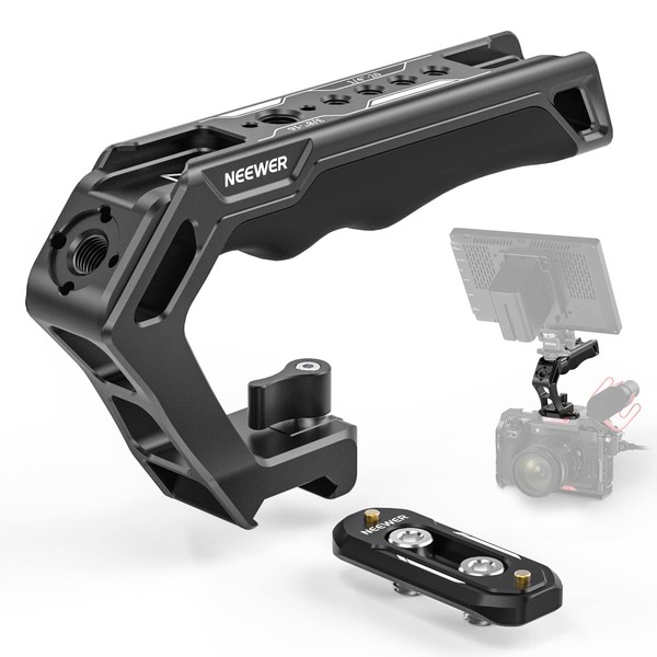 NEEWER Top Handle and NATO Rail Kit, Comfort Silicone Grip with Quick Release NATO Clamp, 3 Cold Shoes and 1/4" 3/8" ARRI Threads, Compatible with SmallRig Camera Cage Video Rig, CA008