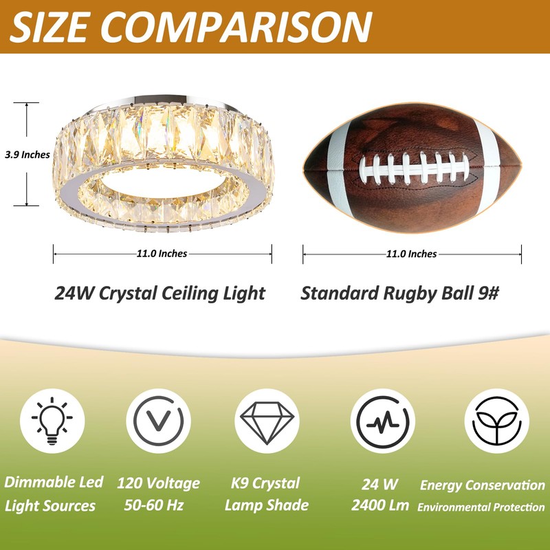 Gisisee 11 Inch Chrome Modern Luxury Crystal Flush Mount Ceiling