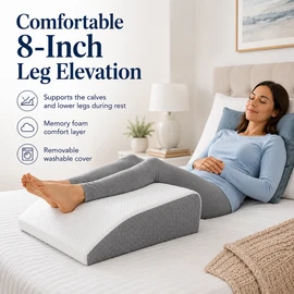 Leg Elevation Wedge Pillow for Rest & Sleeping – 8-Inch Memory Foam Support with Removable Washable Cover