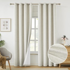 Melodieux Natural 100% Blackout Linen Textured Curtains 72 Inches Long for Bedroom, Living Room Thermal Insulated Light Blocking Grommet Drapes, Elegant Farmhouse Burlap Curtains 52x72 inch, 2 Panels