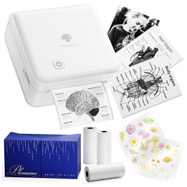 Phomemo Print Pods- Sticker Printer Mini Printer Thermal Sticker Maker Bluetooth Printer for Study Notes, Photos, List, Stickers, Gift, 3 Rolls Paper, White