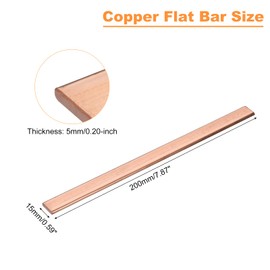 sourcing map Copper Flat Bar, 0.2" Thickness x 0.59" Width x 7.87" Length Copper Bus Bar Stock Plate Mill for Electrical (5mm x 15mm x 200mm)