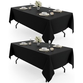 Pureegg Table Cloth - Polyester Table Cloth for Rectangle Table, 60''x84'' Tablecloth, Decorative Tablecloths for Parties, Dinings, Picnics, Washable & Ironable, Black, 2 Pack