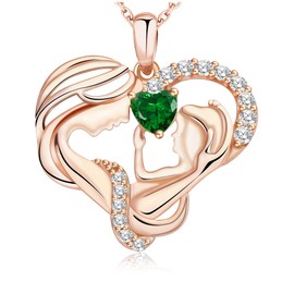 CREENCIA Mom Gifts Sterling Silver Necklaces for Women, Jewelry Rose Gold, Birthday Mothers Day Gifts, Daughter Necklace, Mom Heart Jewel, Christmas Gifts for Grandma Wife Girlfriend Women Her, 18K Gold Plated, Emerald