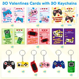 BAYSING 30 Pack Valentines Day Gifts for Kids, Valentines Keychain with Cards, Classroom Exchange Prizes & Party Favors, Kids Valentines Day Cards, Ideal Valentine Gifts for Boys Girls