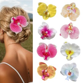 8 Pinzas Para El Cabello Con Flores Hawaianas Para Mujer, Pinzas Para El Cabello Con Forma De Orquídea Mariposa, Flores Artificiales Para Cabello Fino O Grueso, Ideales Para Bodas, Fiestas En L