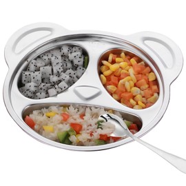 Stainless Steel Divided Plate, 304 Stainless Steel Children's Plate, Canteens, Stackable Food Trays with Three Compartments, Reusable Plates, Baby, Dinner Trays with Spoon, Easy to Clean