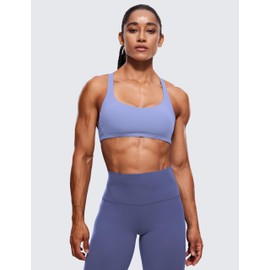 CRZ YOGA Womens Strappy Sports Bra - Criss Cross Back Padded Medium Support Wireless Gym Cami Workout Yoga Periwinkle Purple X-Large