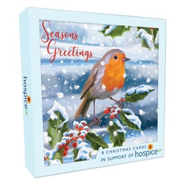 Box of 8 Robin Hospice UK Charity Season's Greetings Charity Christmas Cards XSA001