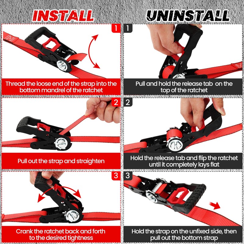 ARMORLOGISTICS Motorcycle Tie Down Strap, Ratchet Tie Down Straps, 2100IBS