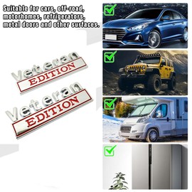 2PCS Veteran Edition Car Metal Emblem Special Decal 3D Letters Bumper Badge Truck Adhesive Conservative Stickers, Funny Decals Adhesive Fit for Vehicle, Truck, SUV, Door Decoration (Silver/Red)