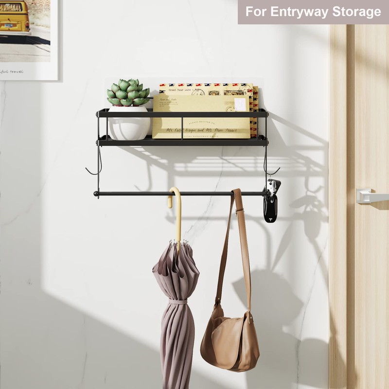 ESOW Paper Towel Holder with Shelf Storage, Adhesive Wall Mount